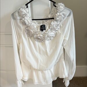 Adrianna Papell Ivory Blouse with Rosette Accents